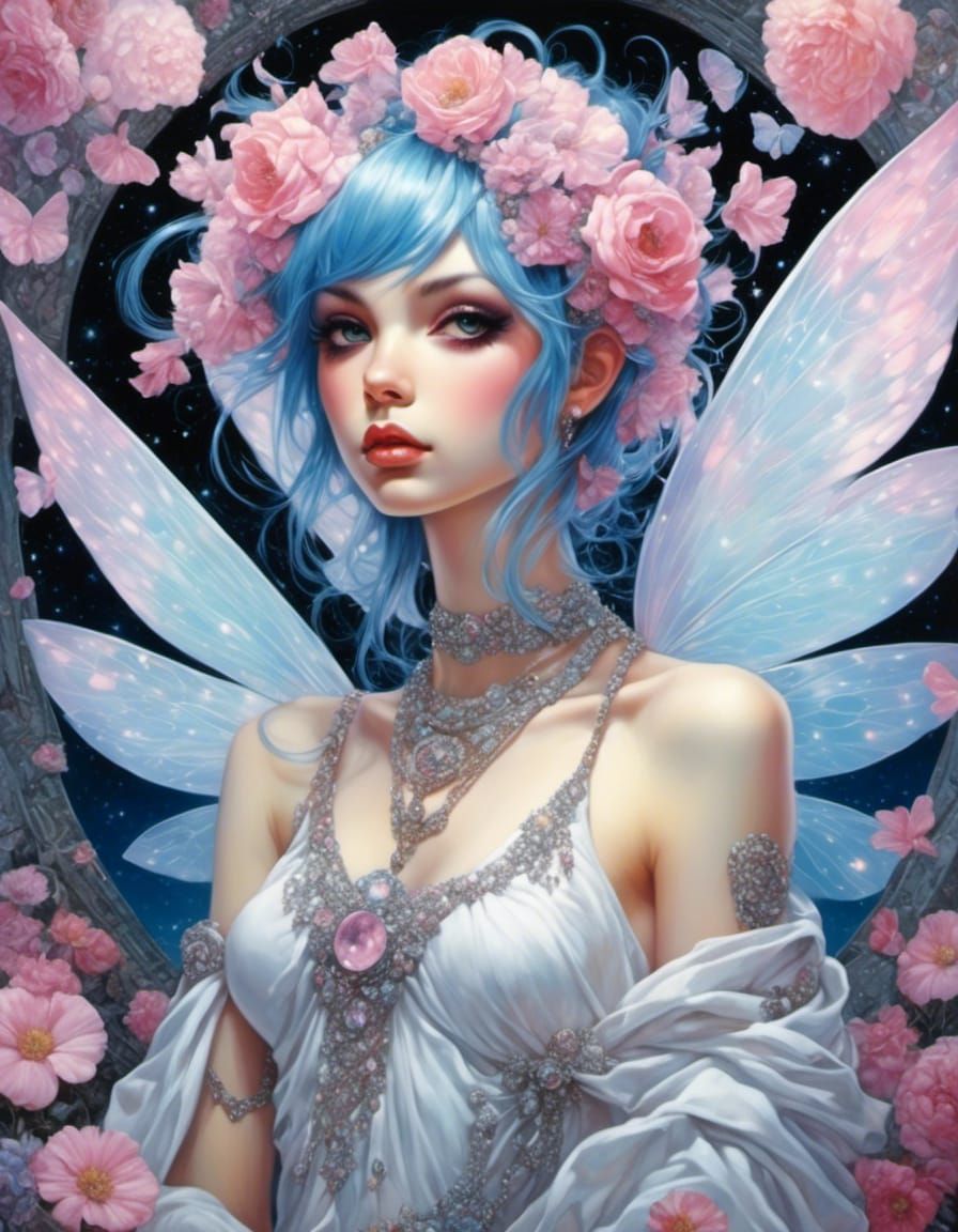 Emo Fairy in Pastel Colors, Hyper-Detailed Maximalist Art
