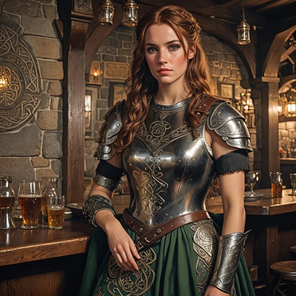 Celtic Woman in Tavern Wearing Armor Portrait