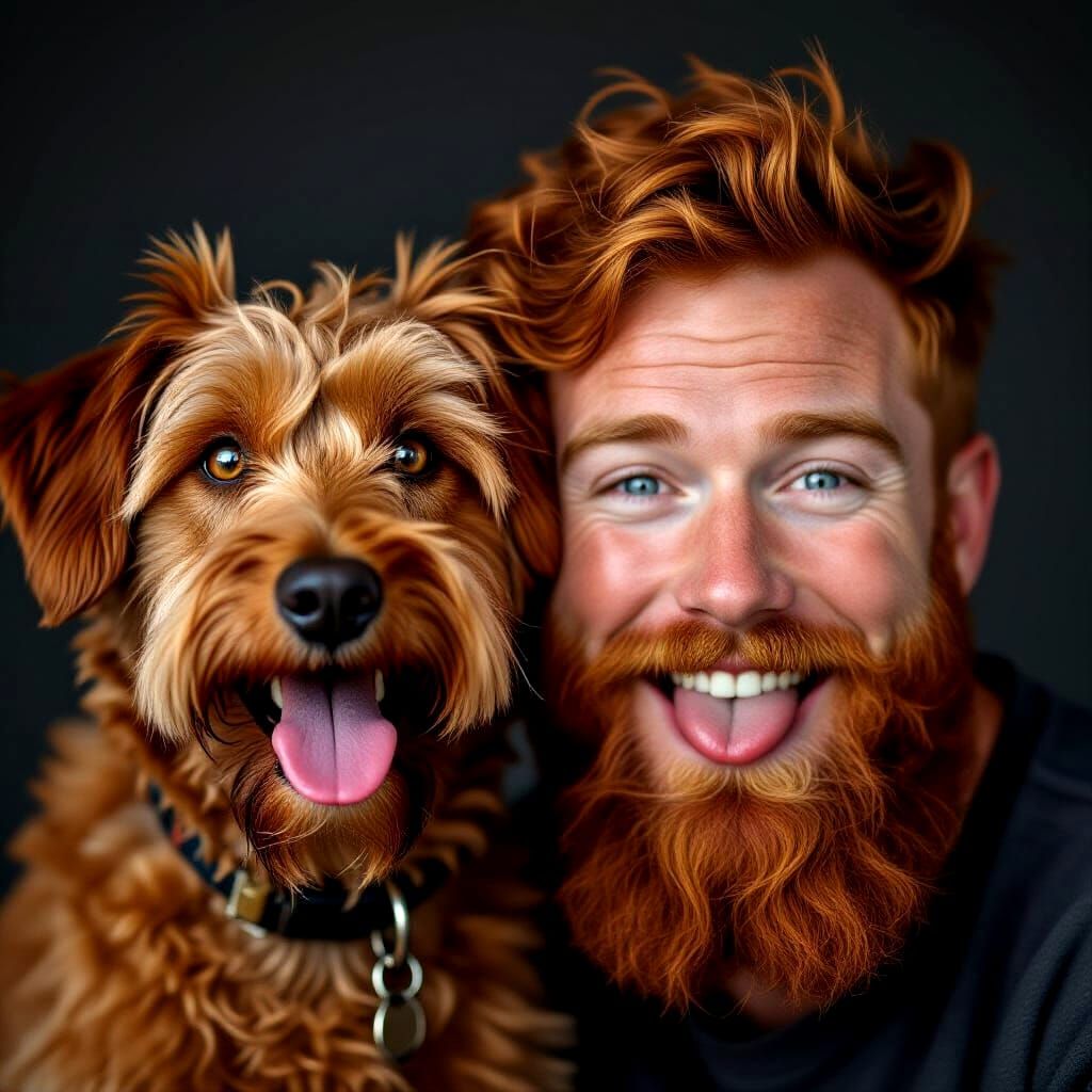 Photorealistic Man and Dog Mirror Each Other