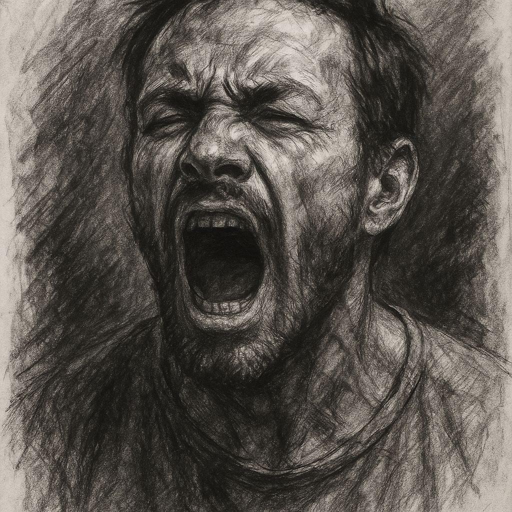 Expressive Charcoal Portrait of a Man in Agony