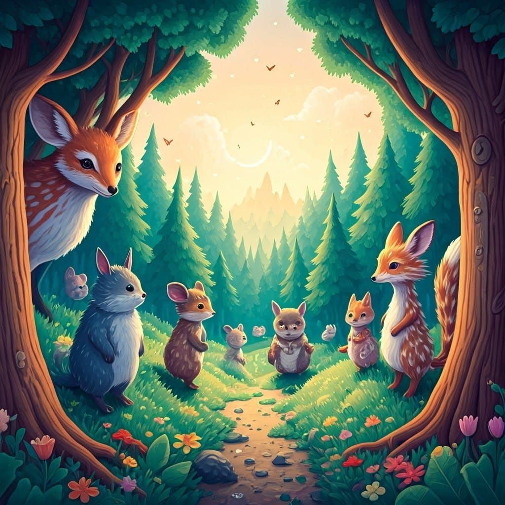 Whimsical Fantasy World with Adorable Animals