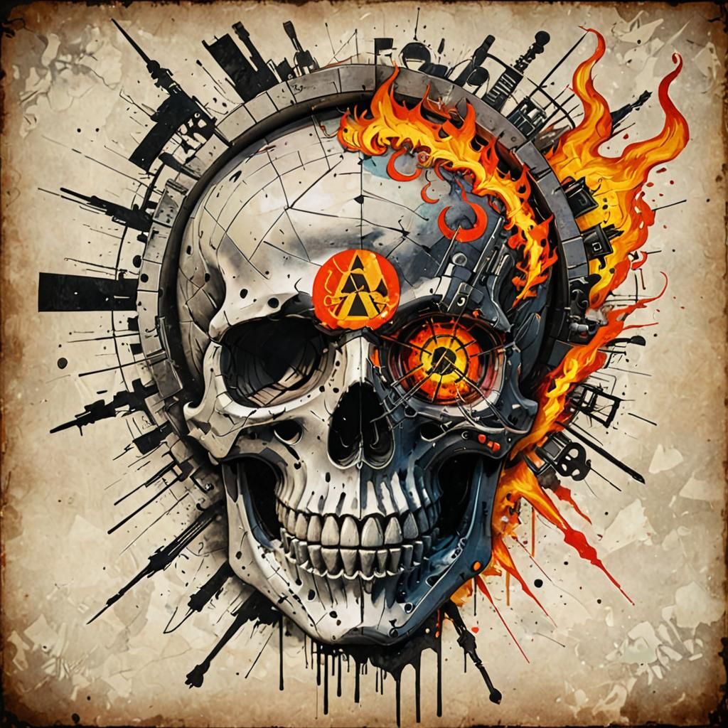 Skull with Anarchy and Fire: Detailed 3D Art