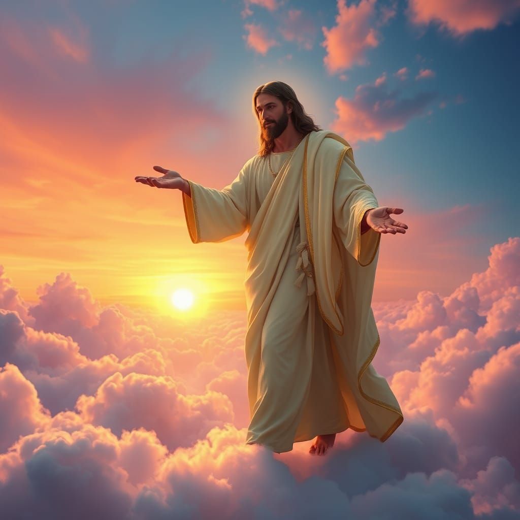 Jesus Christ walking on clouds