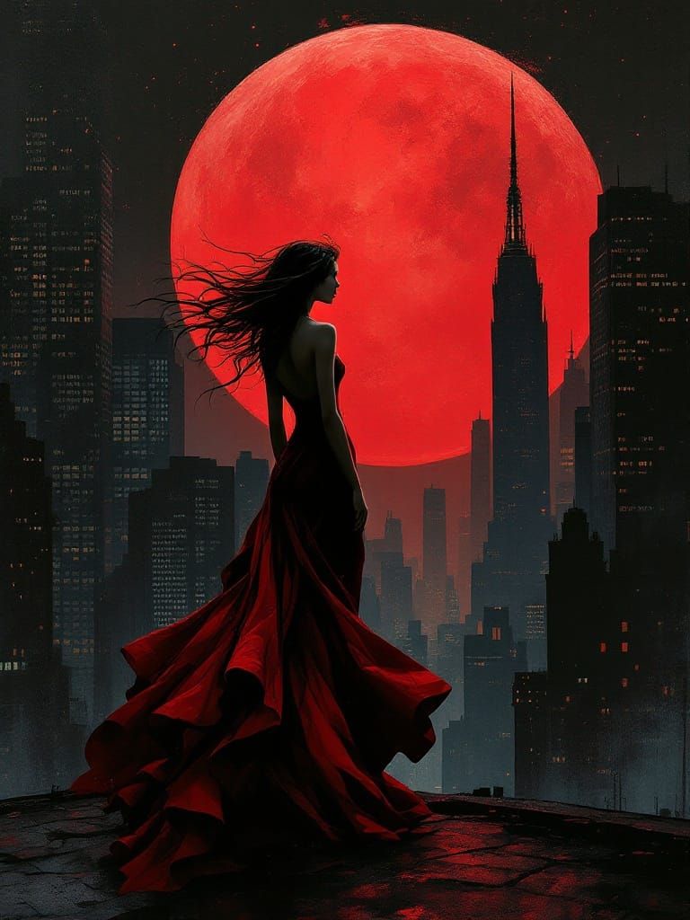 Gritty City Noir with Elegant Figure