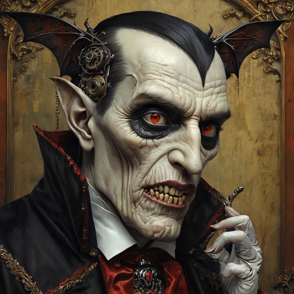 Mechanical Cybergoth Vampire Portrait in Gothic Style