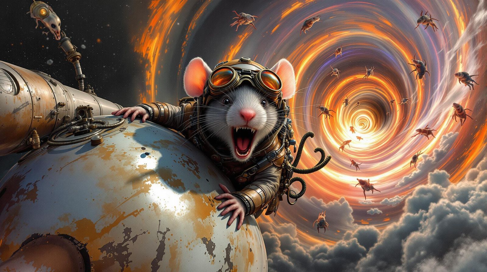 Steampunk Mouse Clings to SpaceX Rocket in Mid-Air
