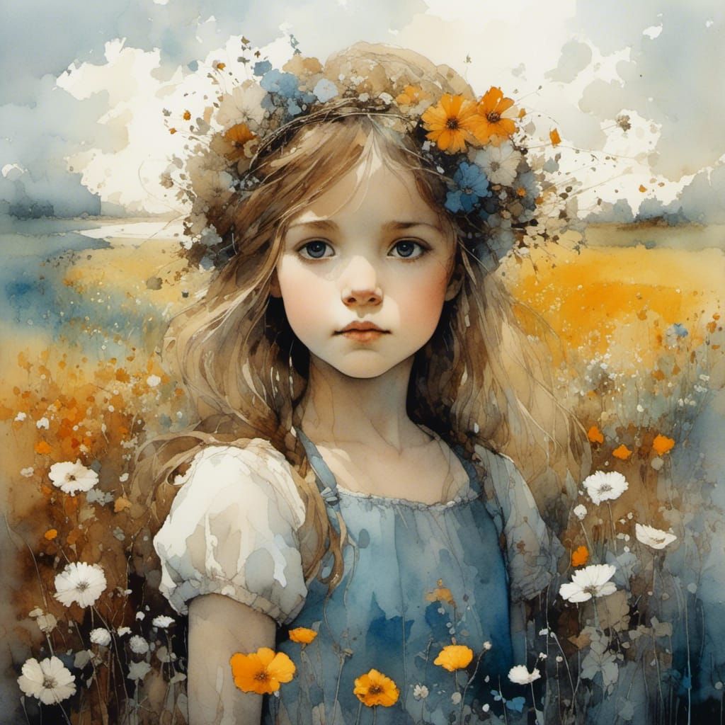 Girl in a Vibrant Floral Landscape