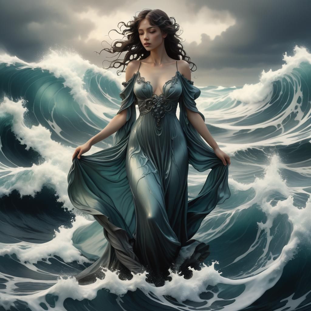 Water Goddess in Art Nouveau Style