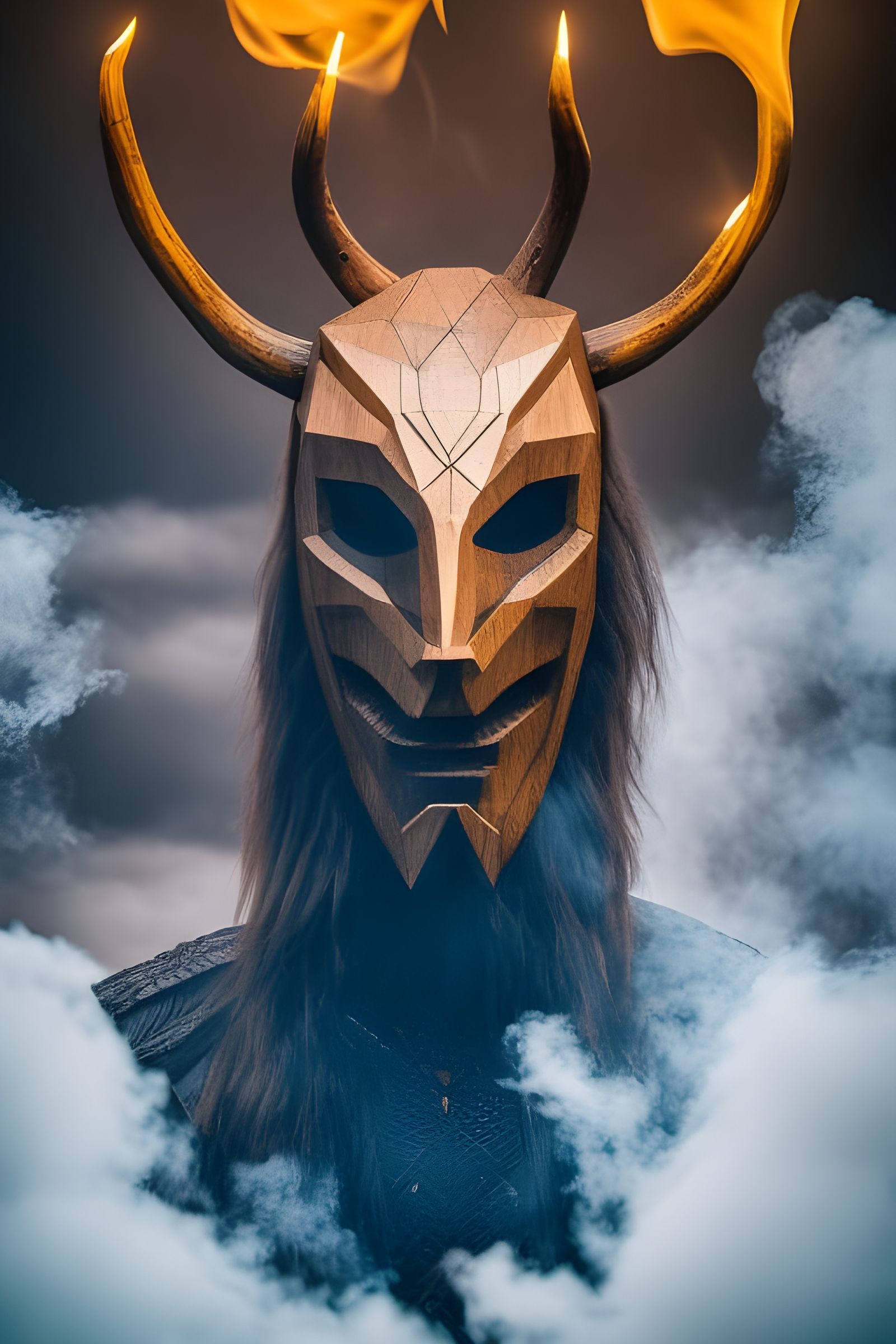 Ethereal Wendigo Mask in Dark Savannah, Hyperdetailed