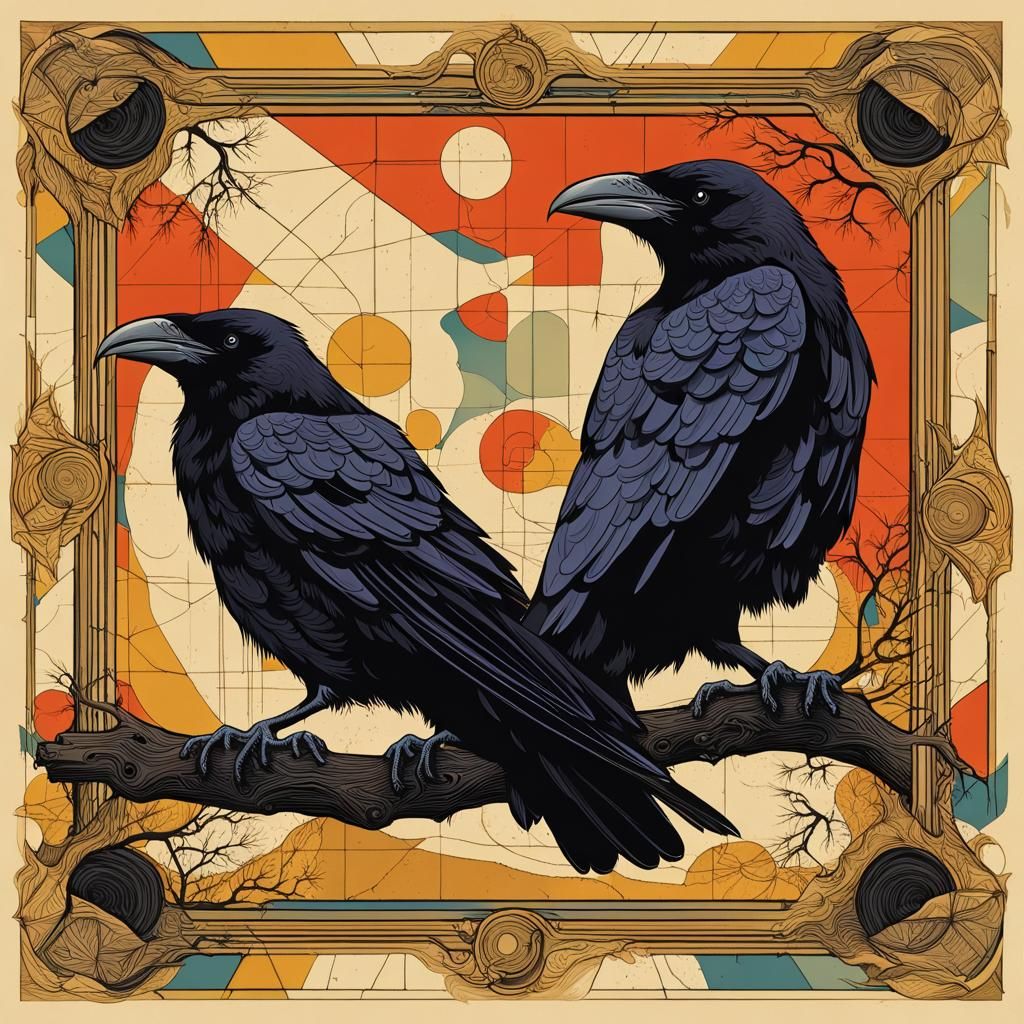Odin's Ravens: Huginn and Muninn in Pop Art Style