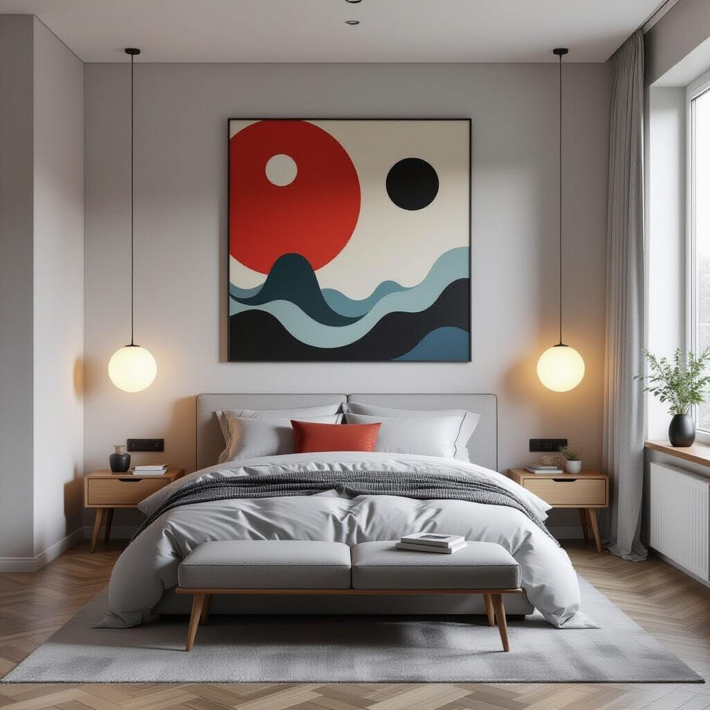 Elegant Scandinavian Bedroom in Surrealist Style