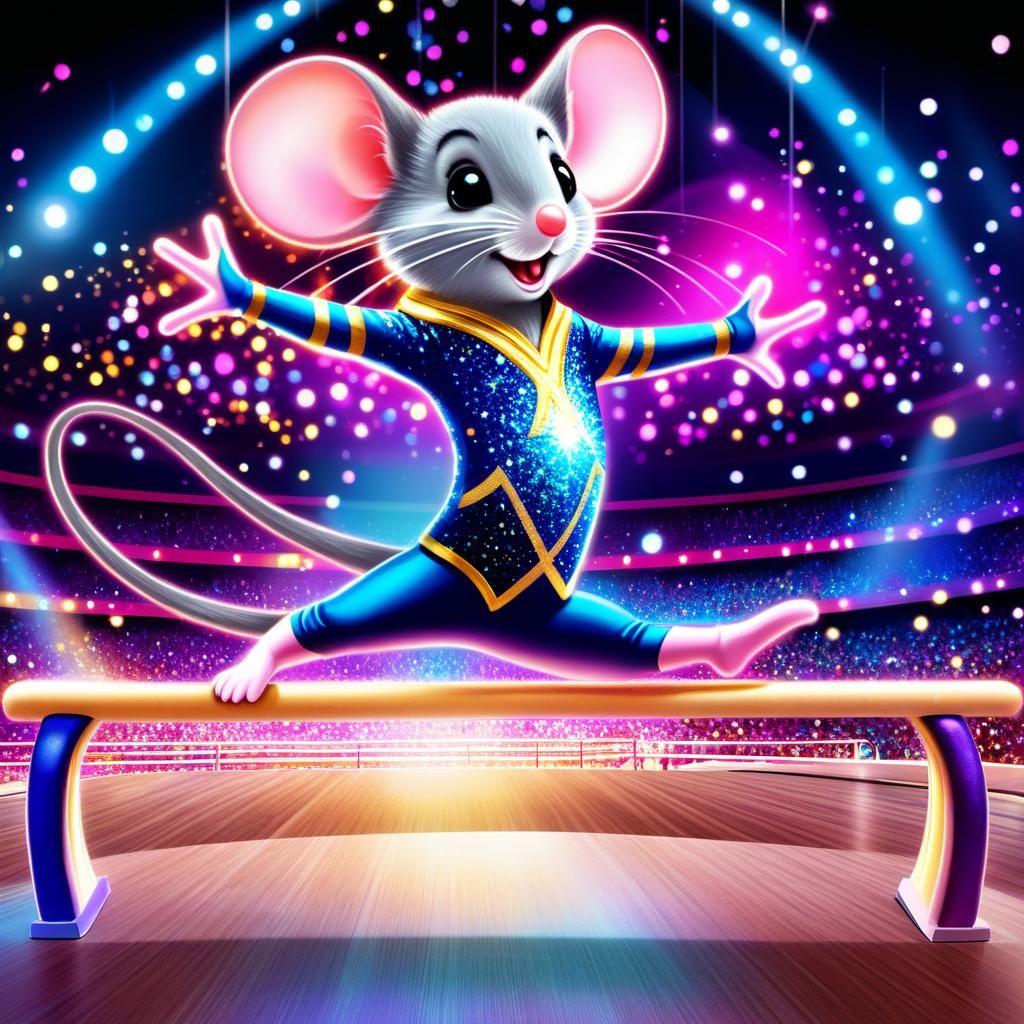 Mouse Gymnast Doing Splits, Holographic Astral Illustration