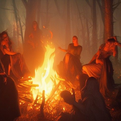 Witches' Coven Bonfire: Hyperdetailed Concept Art