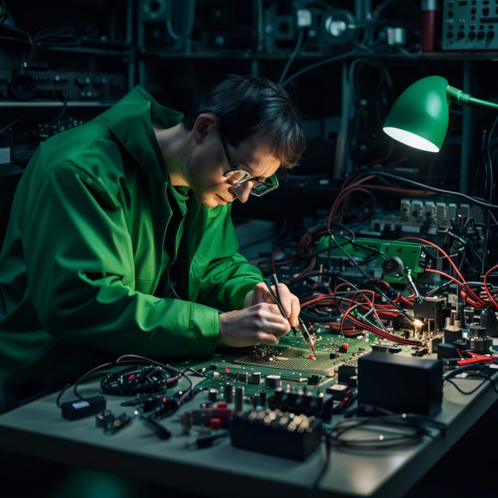 Nerd Technician Repairs Tech in Graffiti Art Style