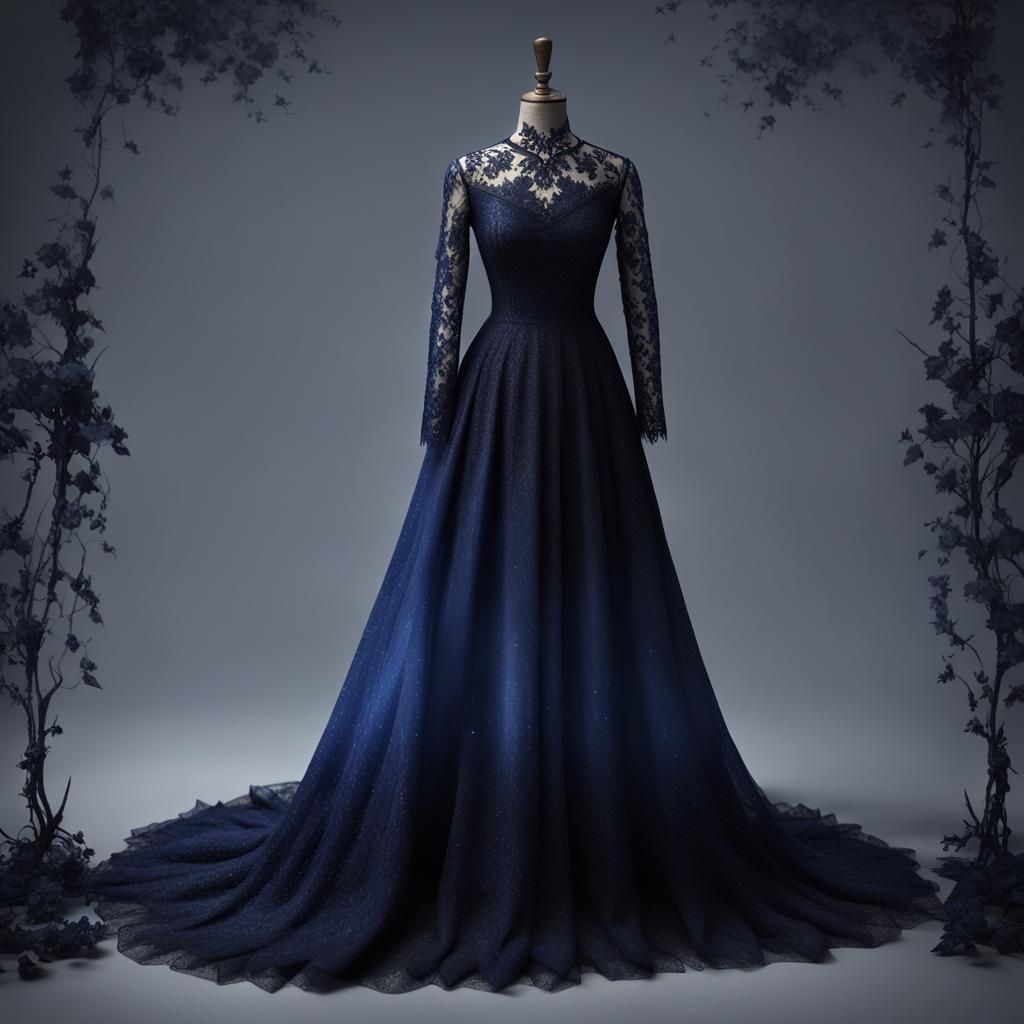 Ominous Dark Blue and Black Dress with Sparkles