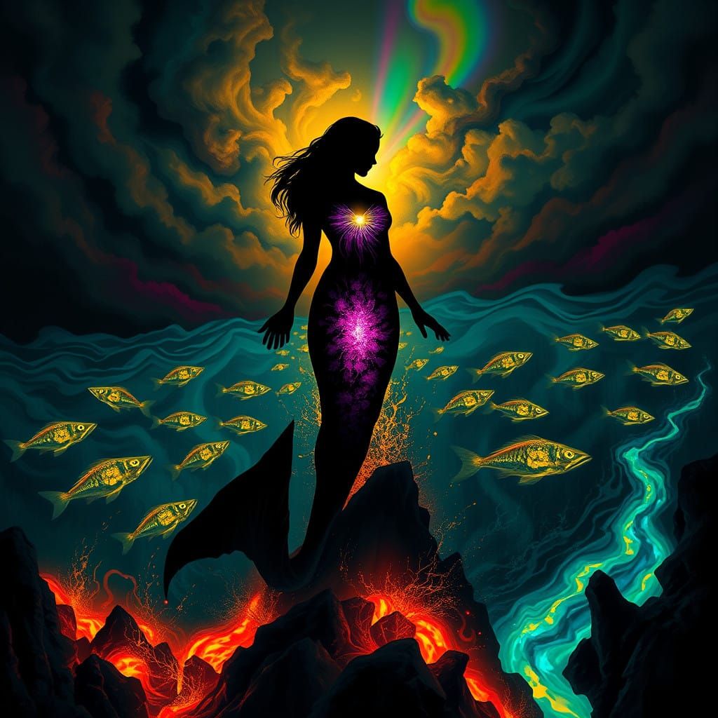 Ethereal Mermaid in Chiaroscuro Dreamscape