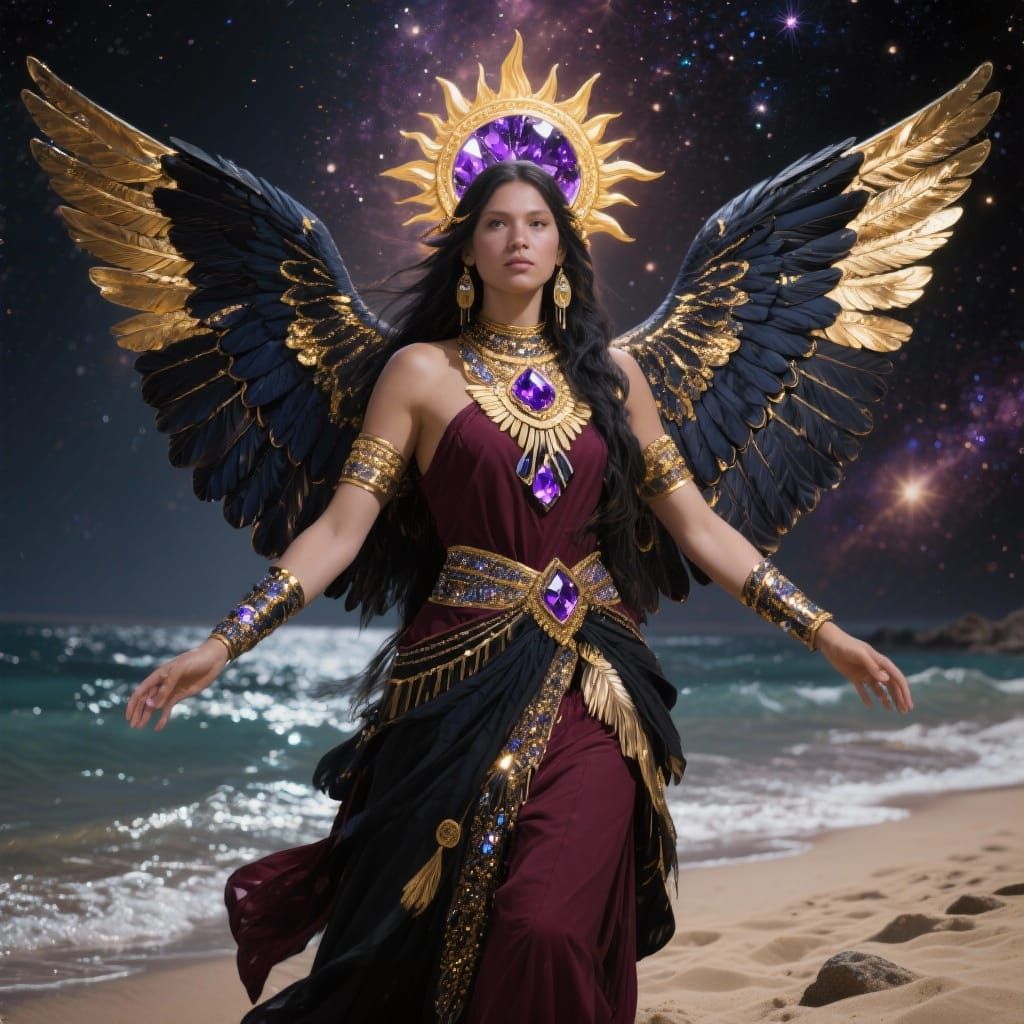 Divine Being Crafts Angel with Black Gold Wings