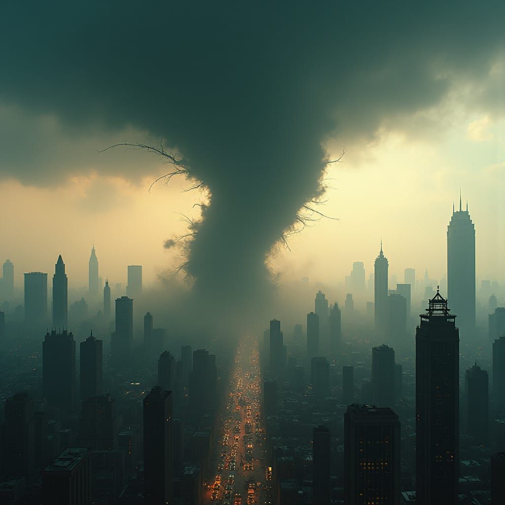 Surreal Tornado Devastates City in Cinematic Style