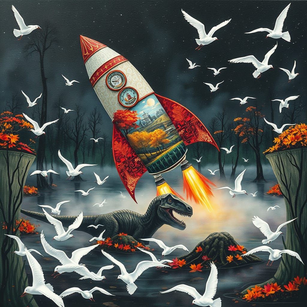 Retro Rocket Crash in Prehistoric Swamp