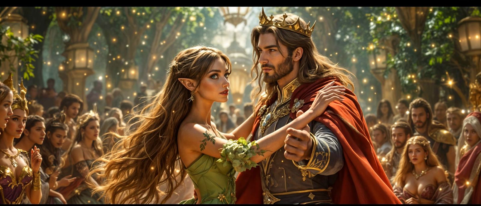 Elegant Elf and King Dance at Gala in Ethereal Style