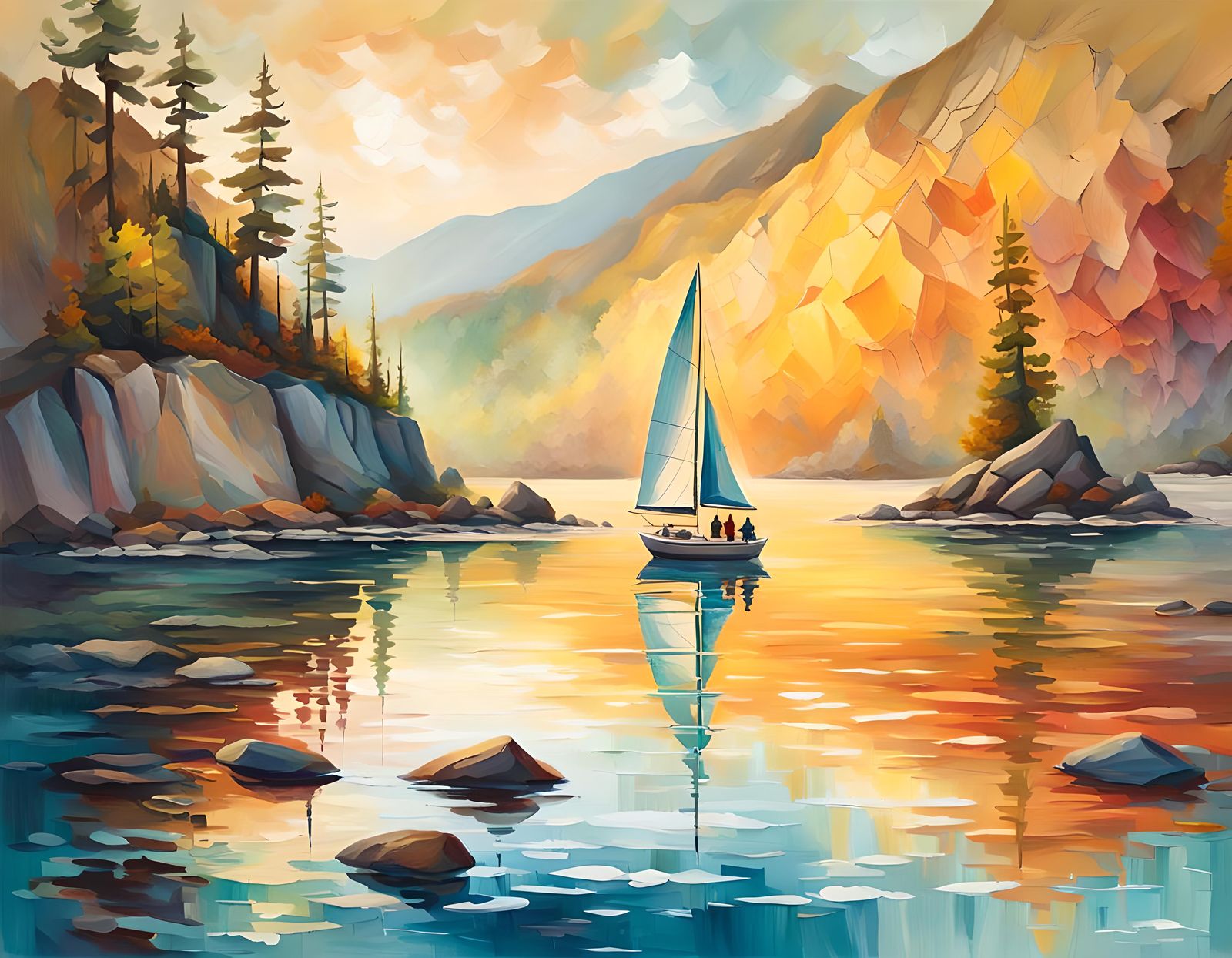 Rock Balancing and Sailing Boat on Calm Lake