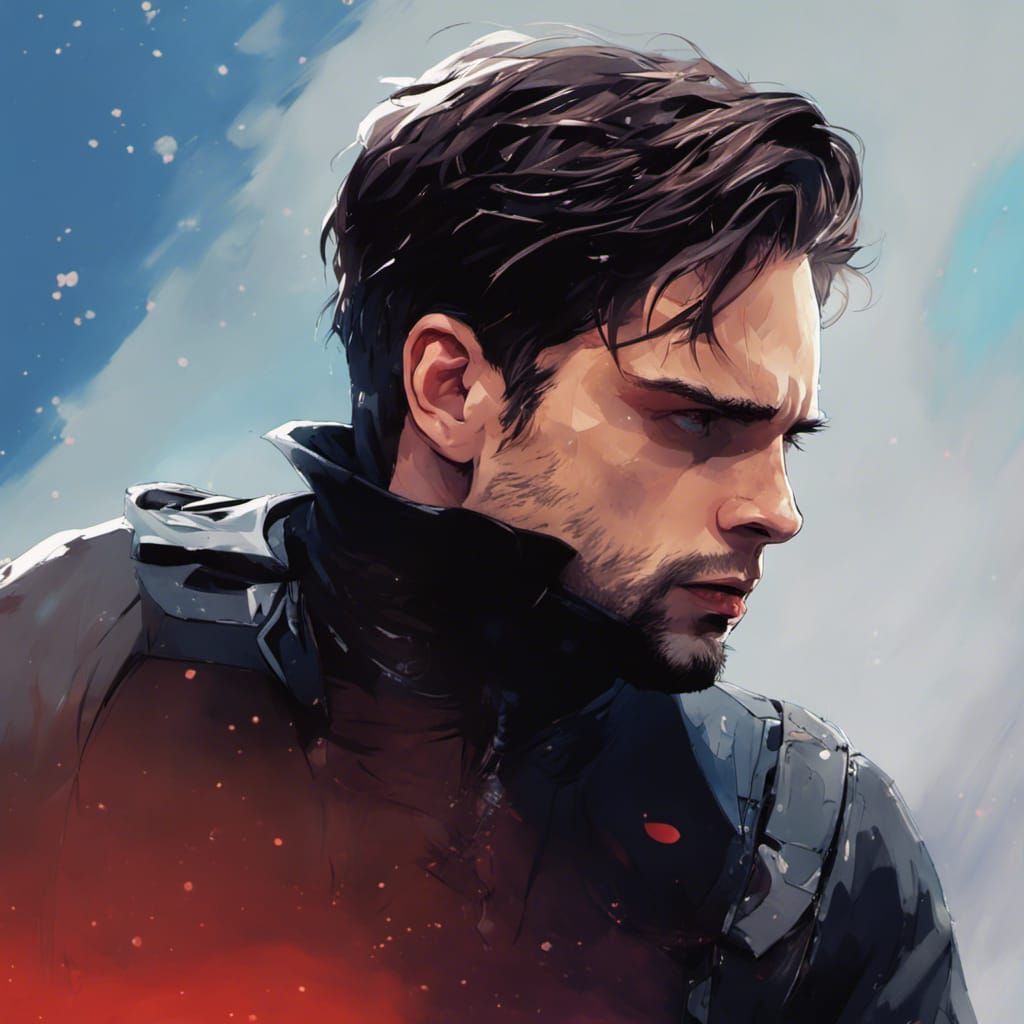 Bucky Barnes Stargazing on Rooftop in Anime Style