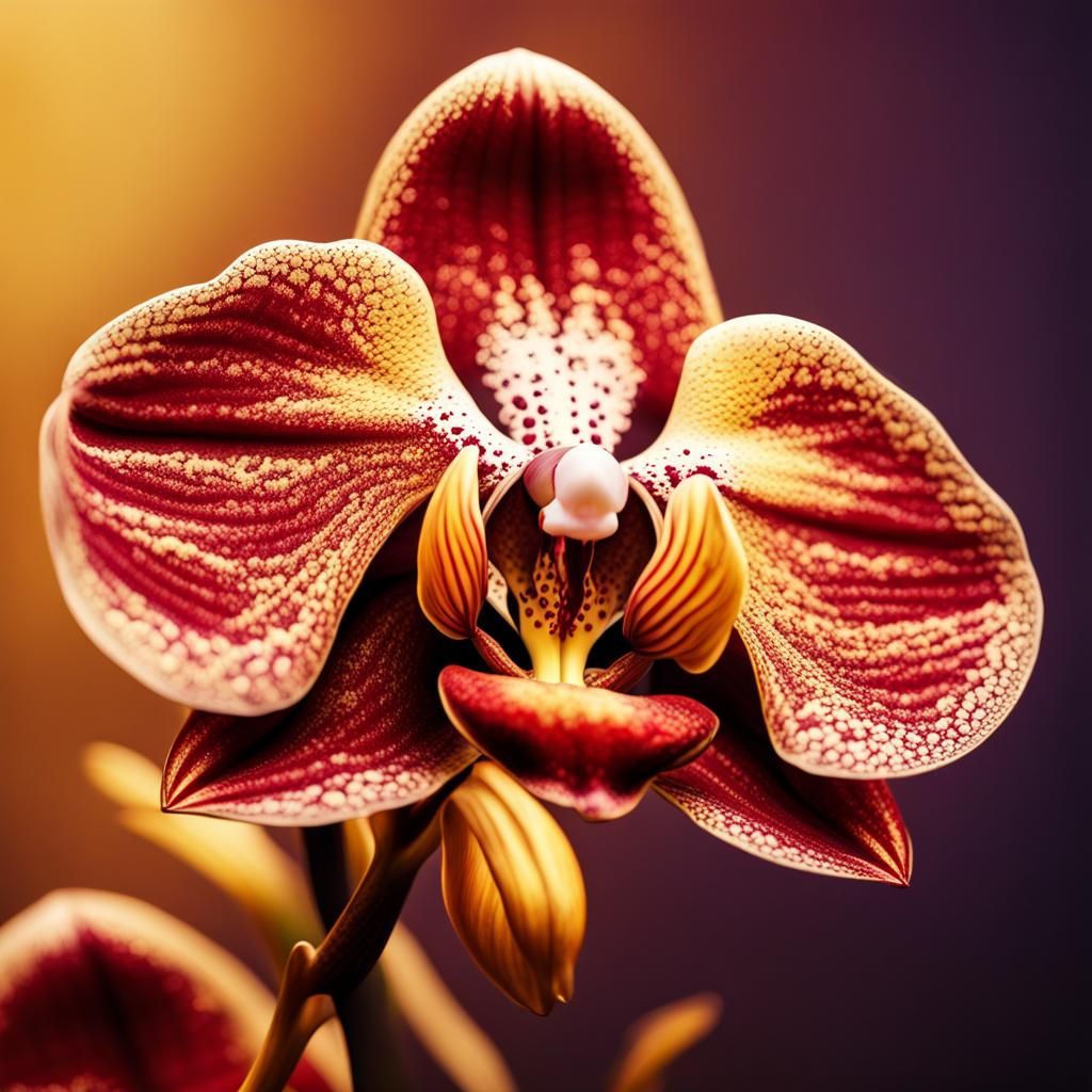 Golden Orchid with Red Rims in Splash Art Style