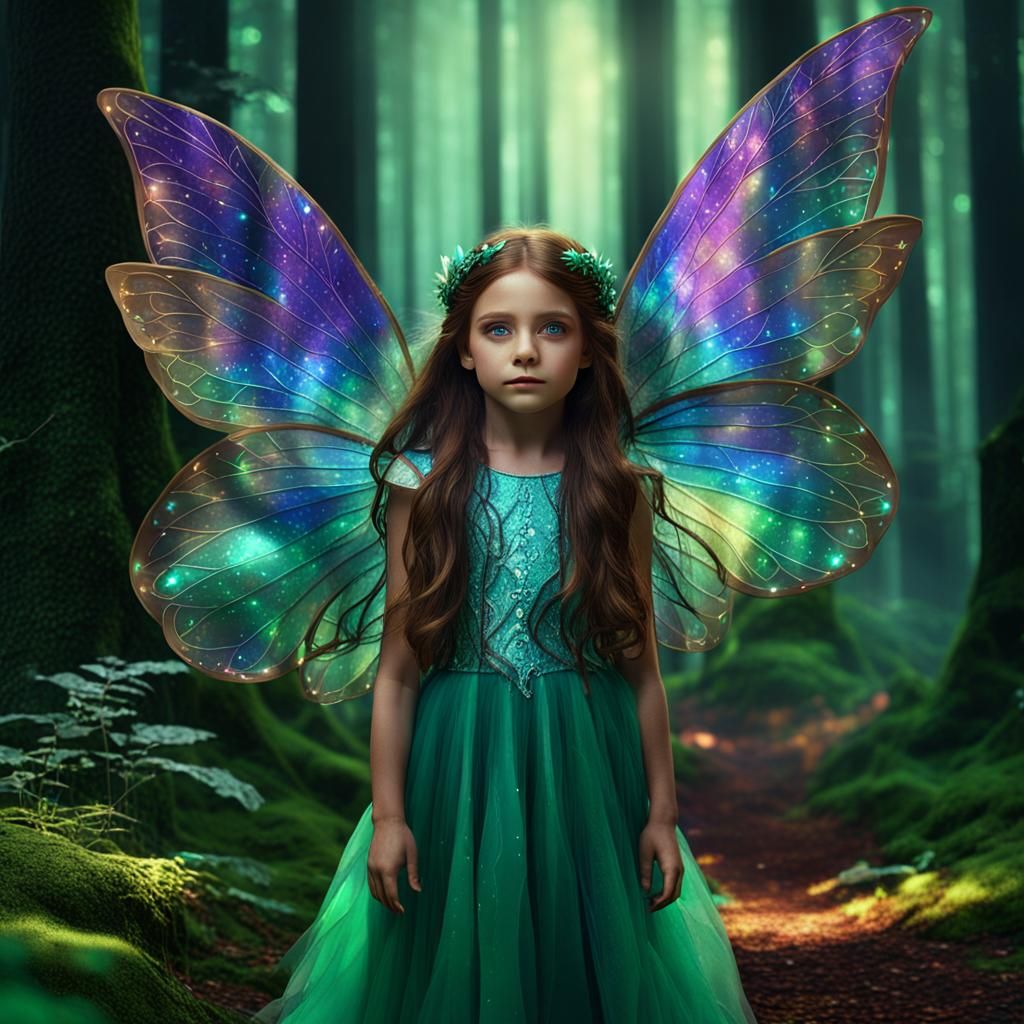 Girl with Fairy Wings in Enchanted Forest