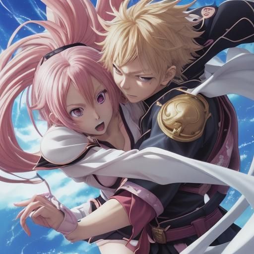 Dynamic Anime Fight Scene in Japanese Manga Style