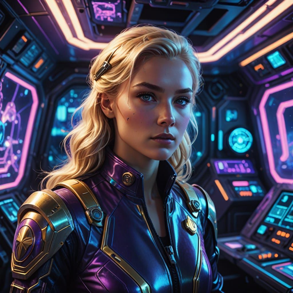 Girl Captain on Futuristic Ship in Sci-Fi Digital Art