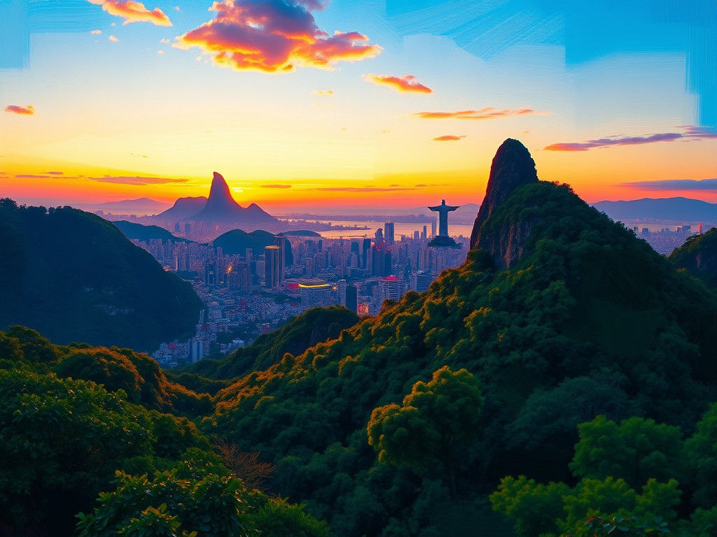Rio de Janeiro Skyline in Impressionist Style