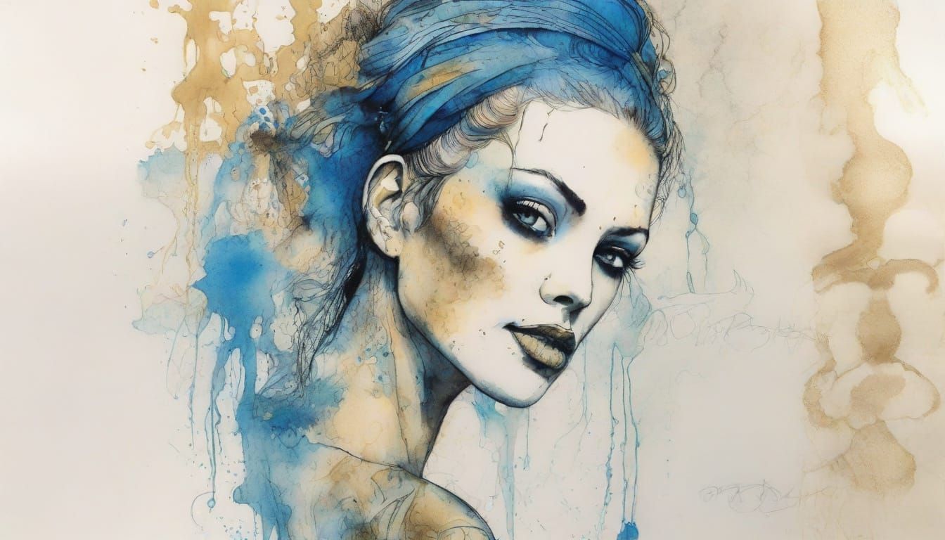 French Tart Portrait in Inked Watercolor Style