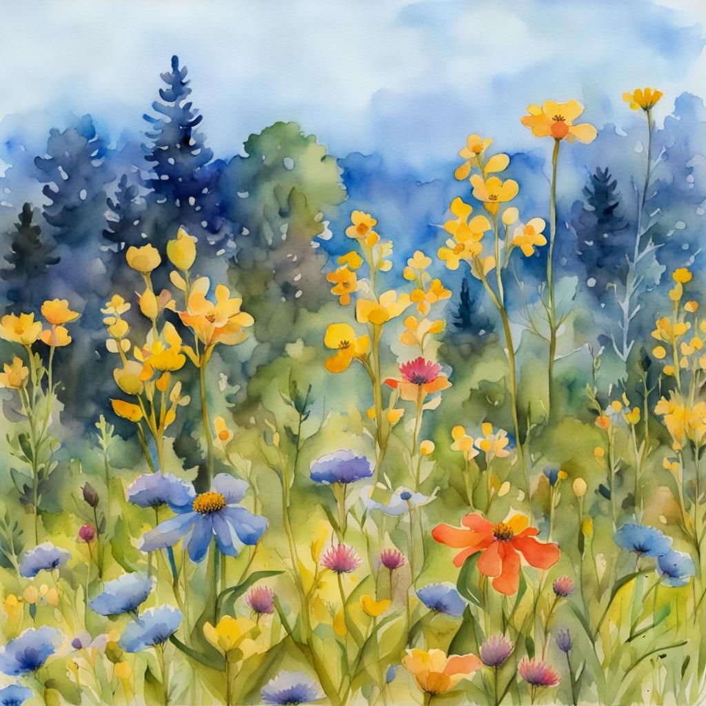 Vibrant Wildflower Watercolor Painting