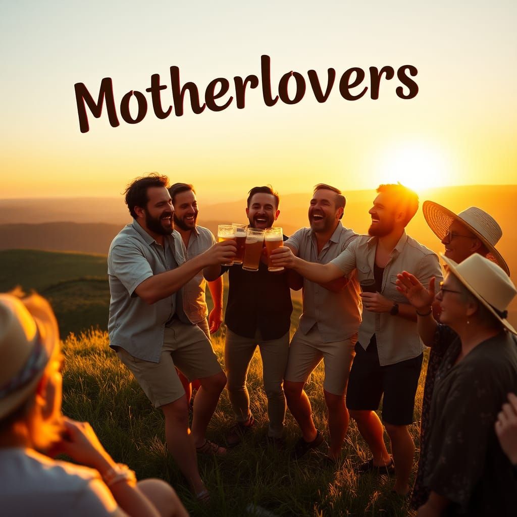 Joyful Men Celebrate Friendship at Sunset