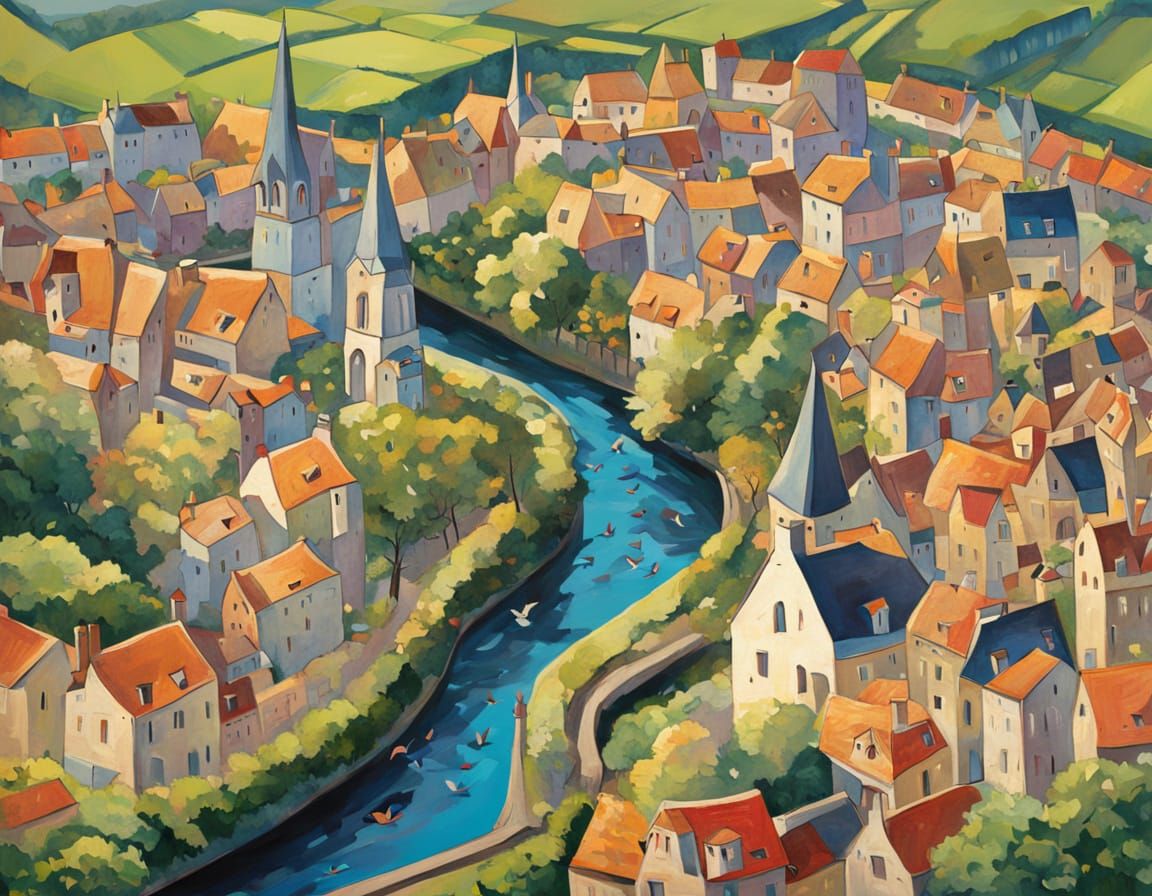 Bird's-Eye View of French Countryside Road