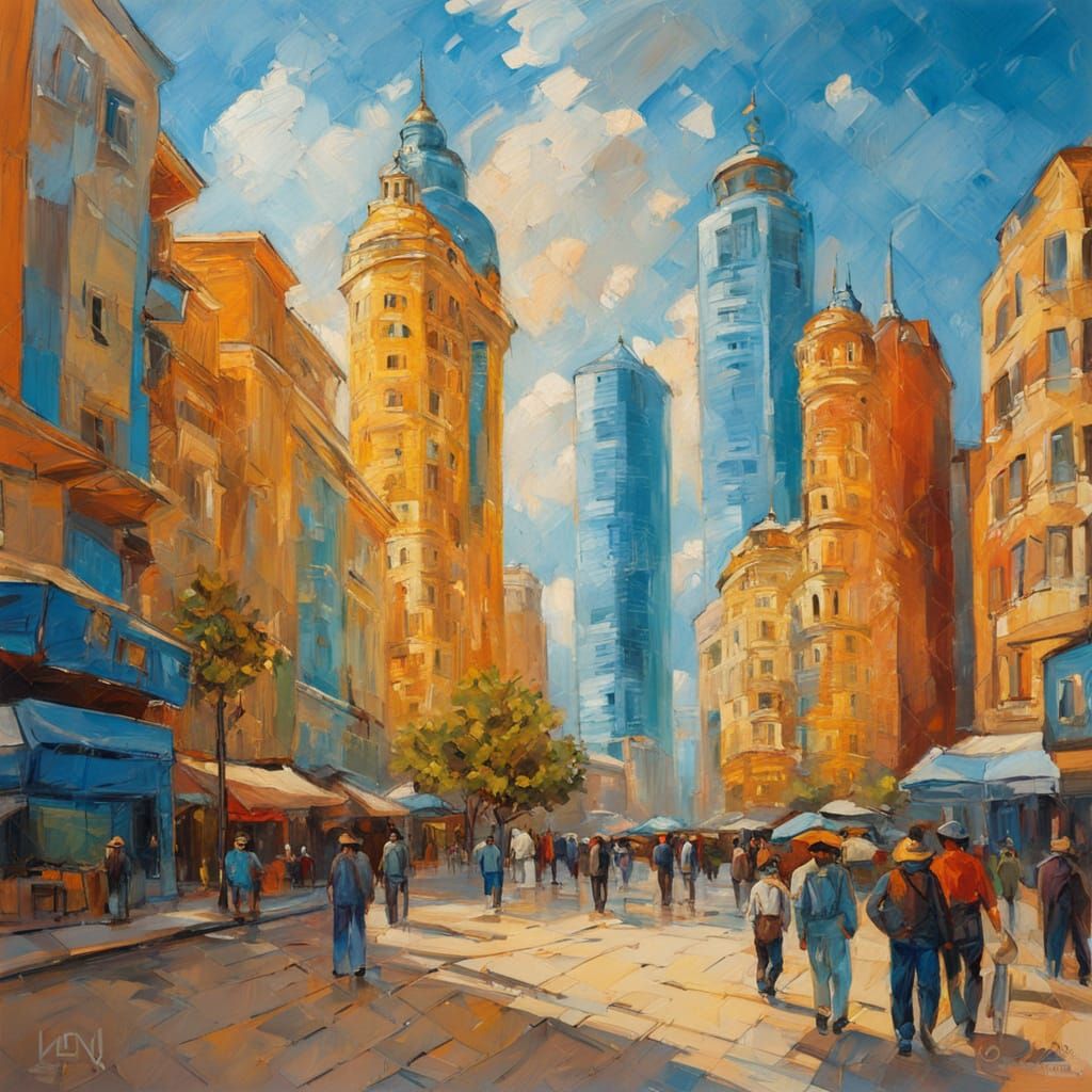 Vibrant Cityscape of Astana, Kazakhstan in Neo-Impressionist...