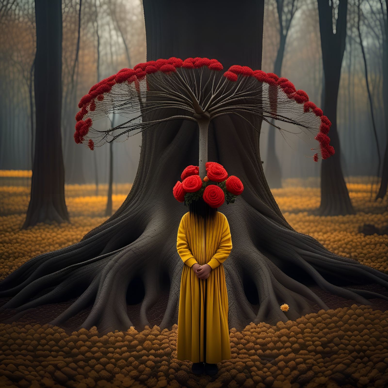 Bold Flower on Dead Tree: Minimalist Photography