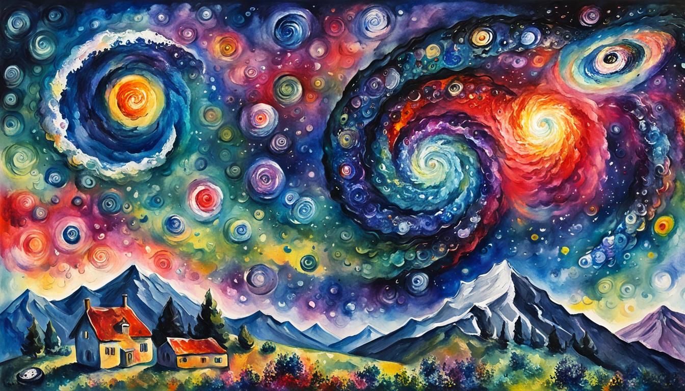 Colorful Spiral Galaxy in Gouache Style