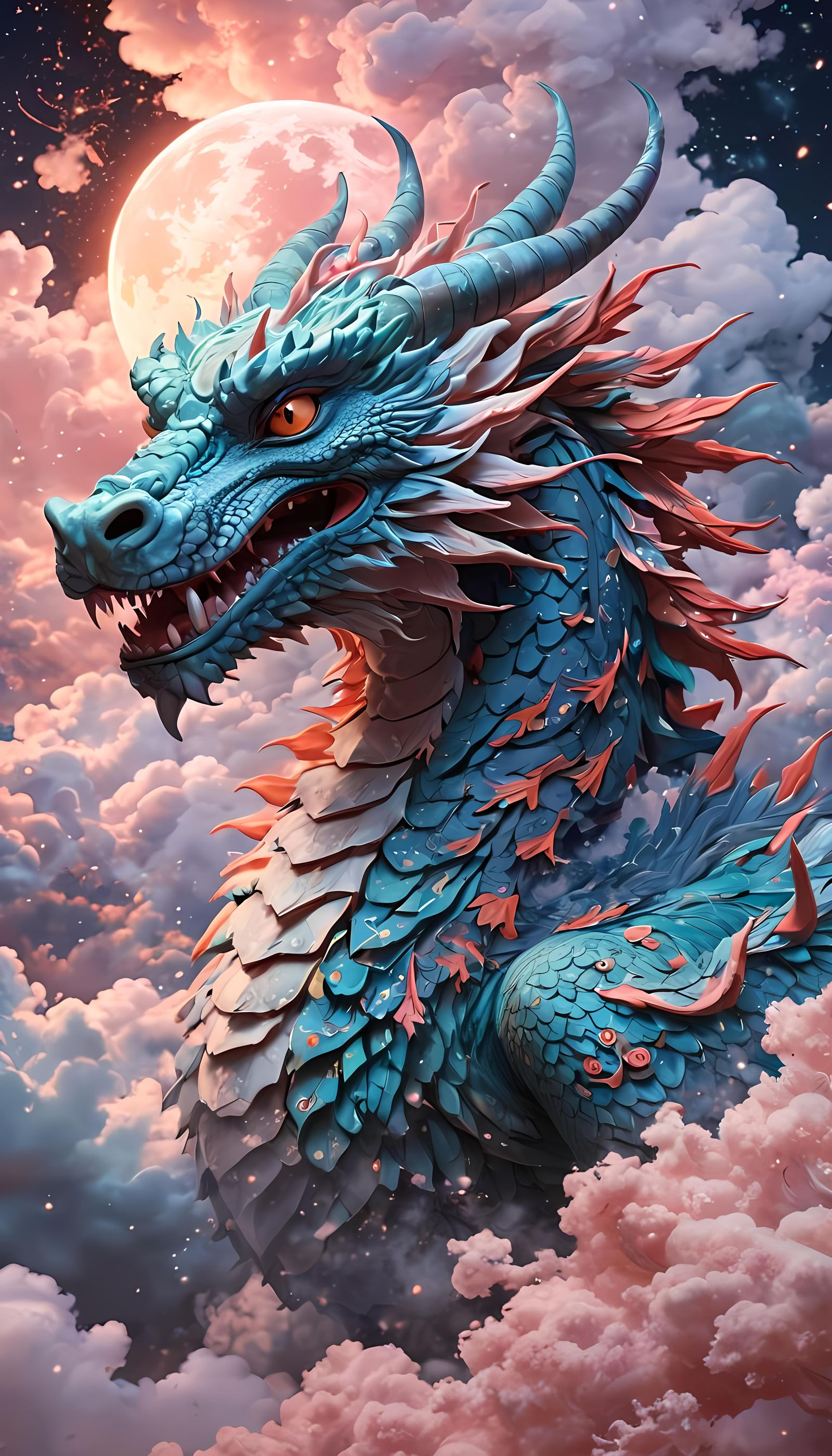 Astral Dragon in Ukiyo-e Anime Style