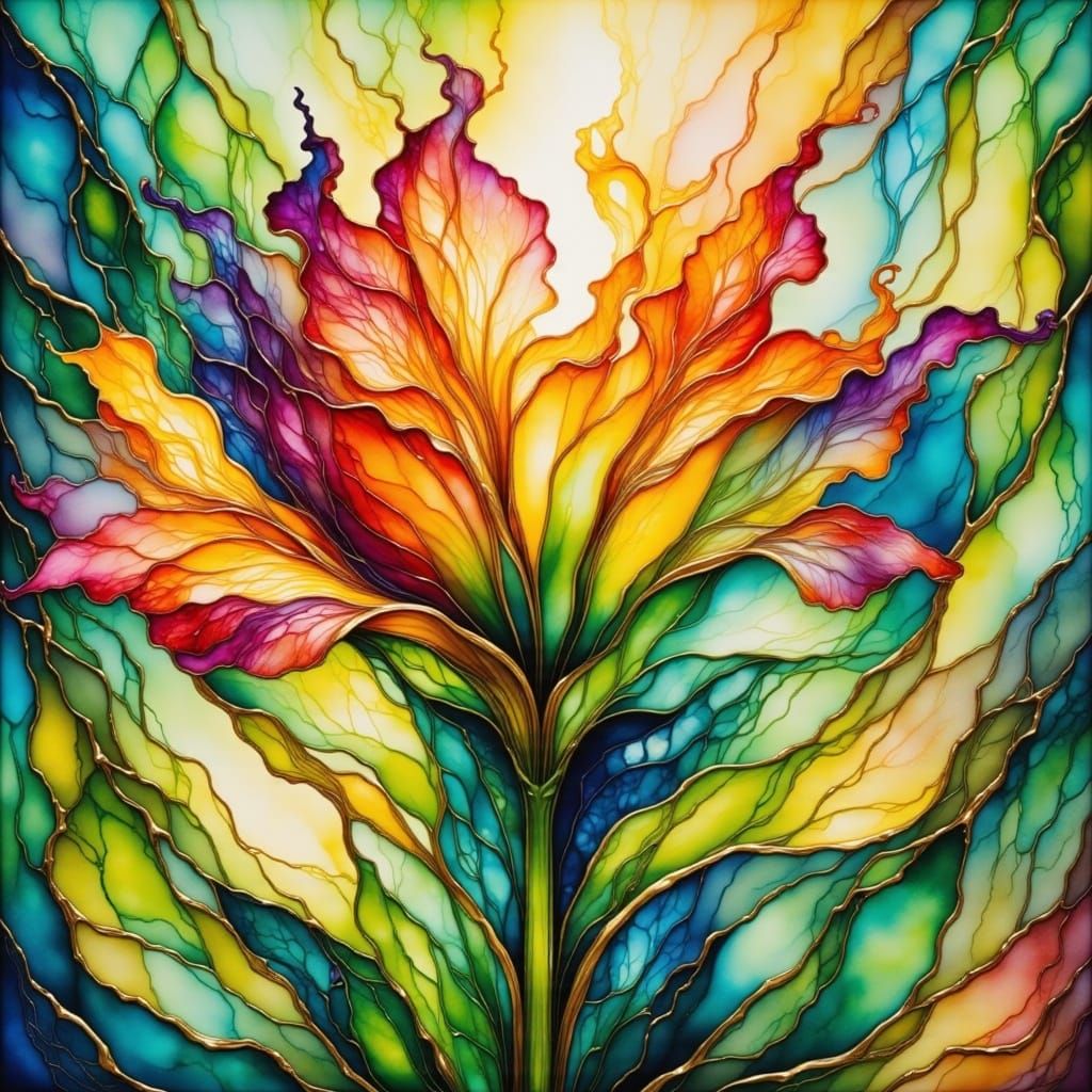 <lora:Fantasy Ink Flux:1.0> a mottled textured watercolor and alcohol ink, encaustic, raised relief image of a parrot-tu...