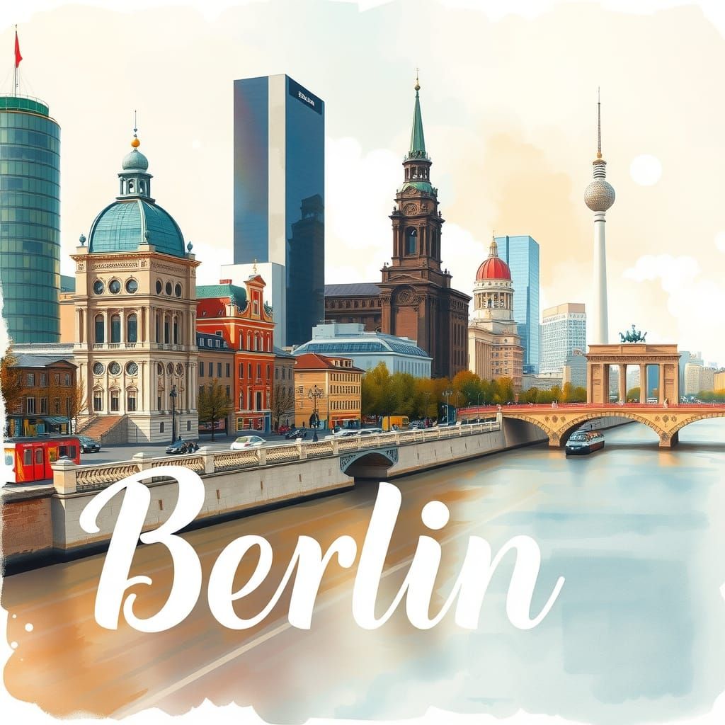 Berlin Cityscape in Watercolor Style