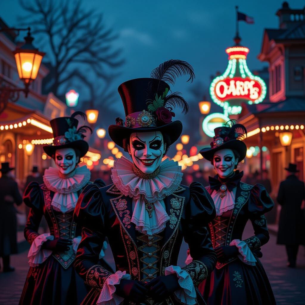 Surreal Victorian Carnival with Steampunk Figures