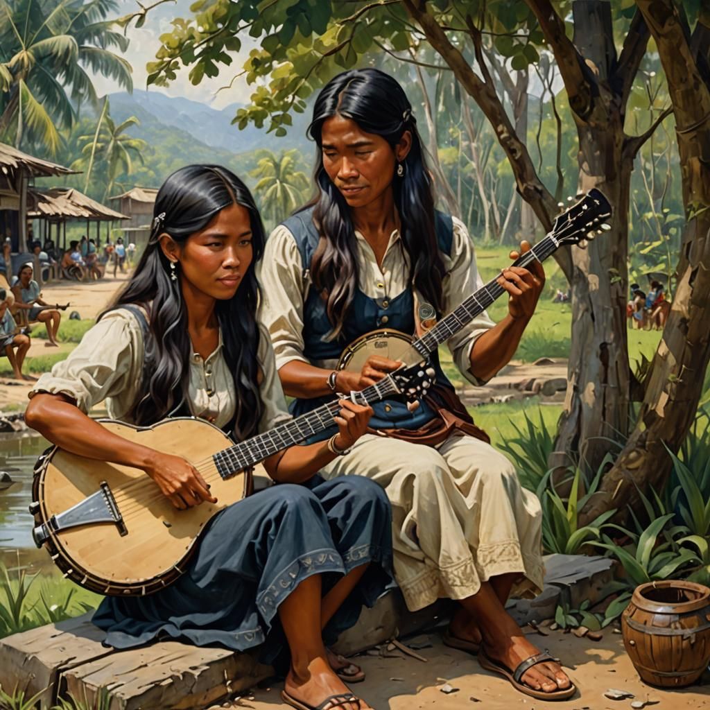 Banjo Lesson in the Philippines as Oil Painting