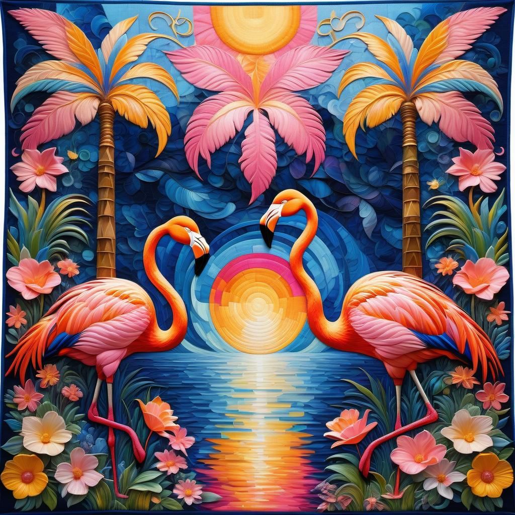 Flamingos in Starry Sky: A Post-Impressionist Painting