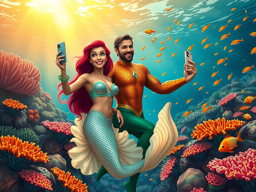 Mermaid Princess Takes a Selfie in Whimsical Underwater Wond...