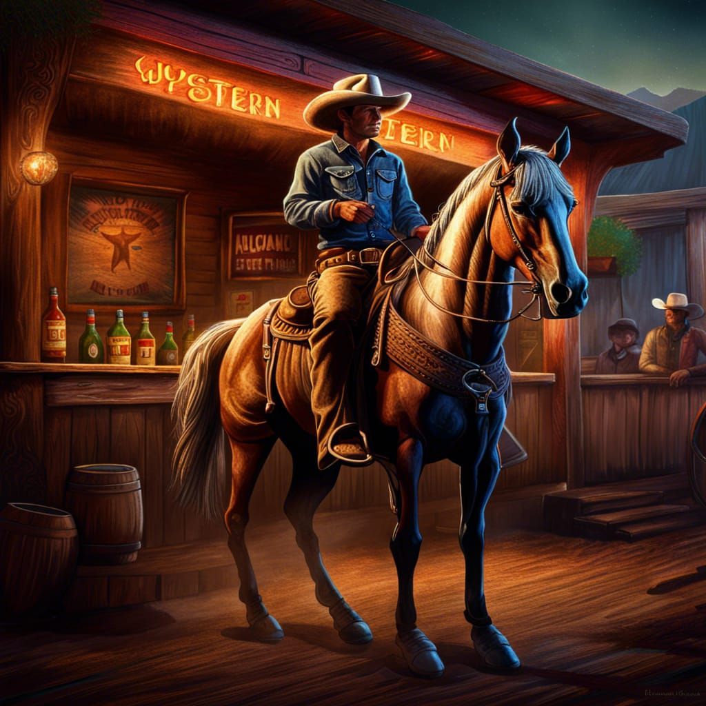 Detailed Cowboy on Horse in Western Scene