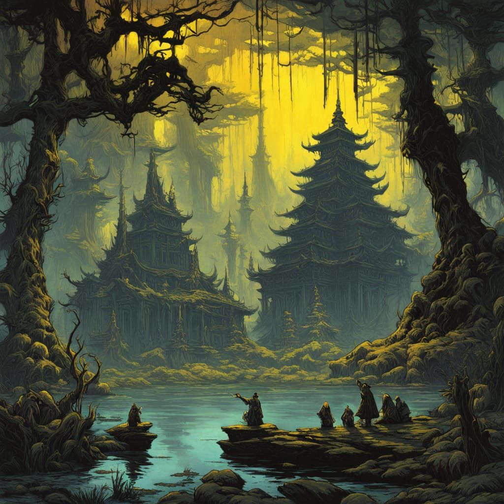 Frog Cult's Evil Swamp Temple, High Resolution Painting
