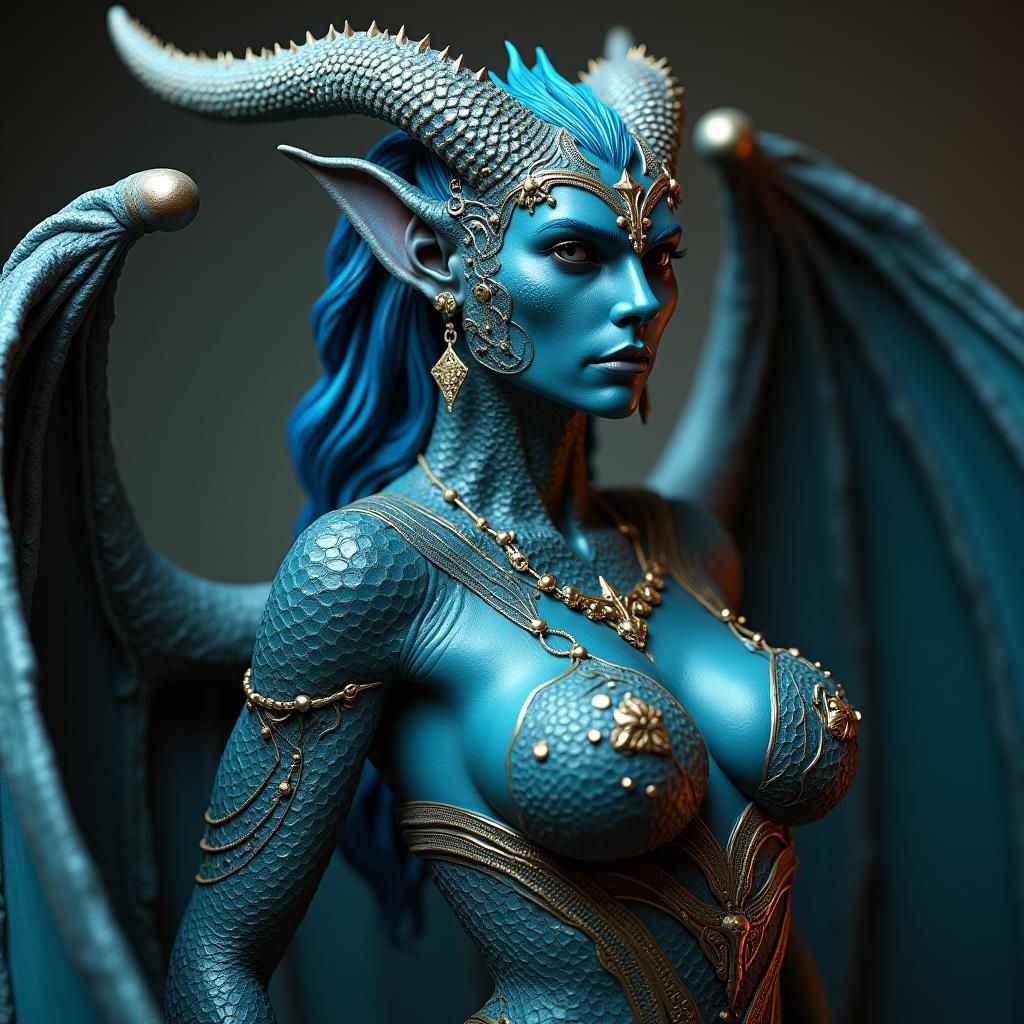 Amazonian Gargoyle Woman in Hyperrealistic Digital Painting