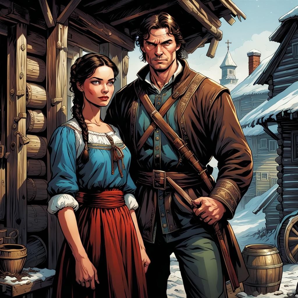 Slavic Girl and Russian Man in Olden Days
