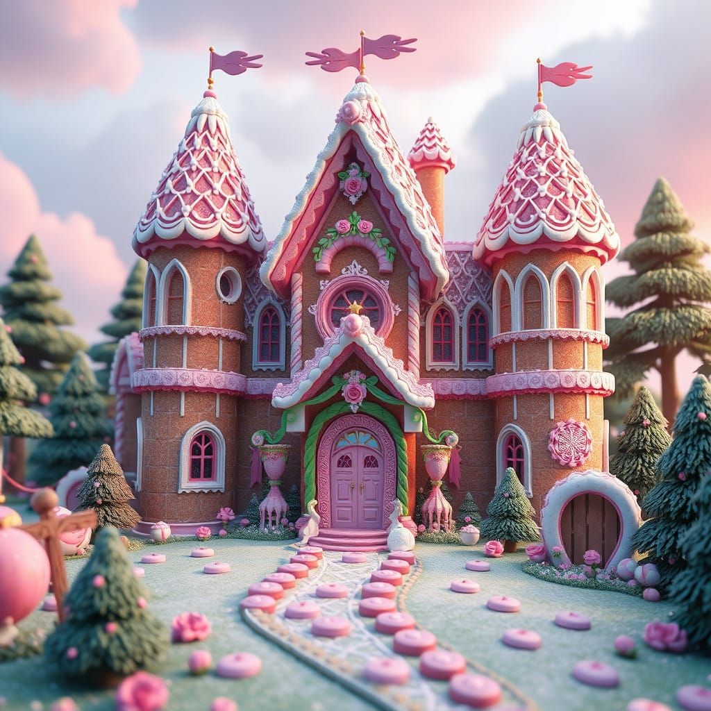 Whimsical Gingerbread Fairy Castle in Pastel Paradise